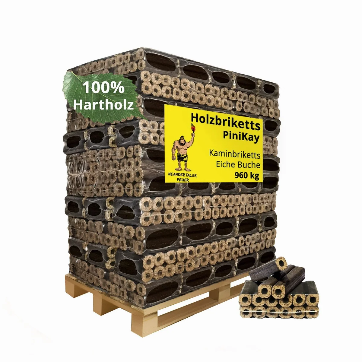 Neandertaler Feuer PiniKay Holzbriketts, 960 kg, 100% Hartholz Eiche & Buche
