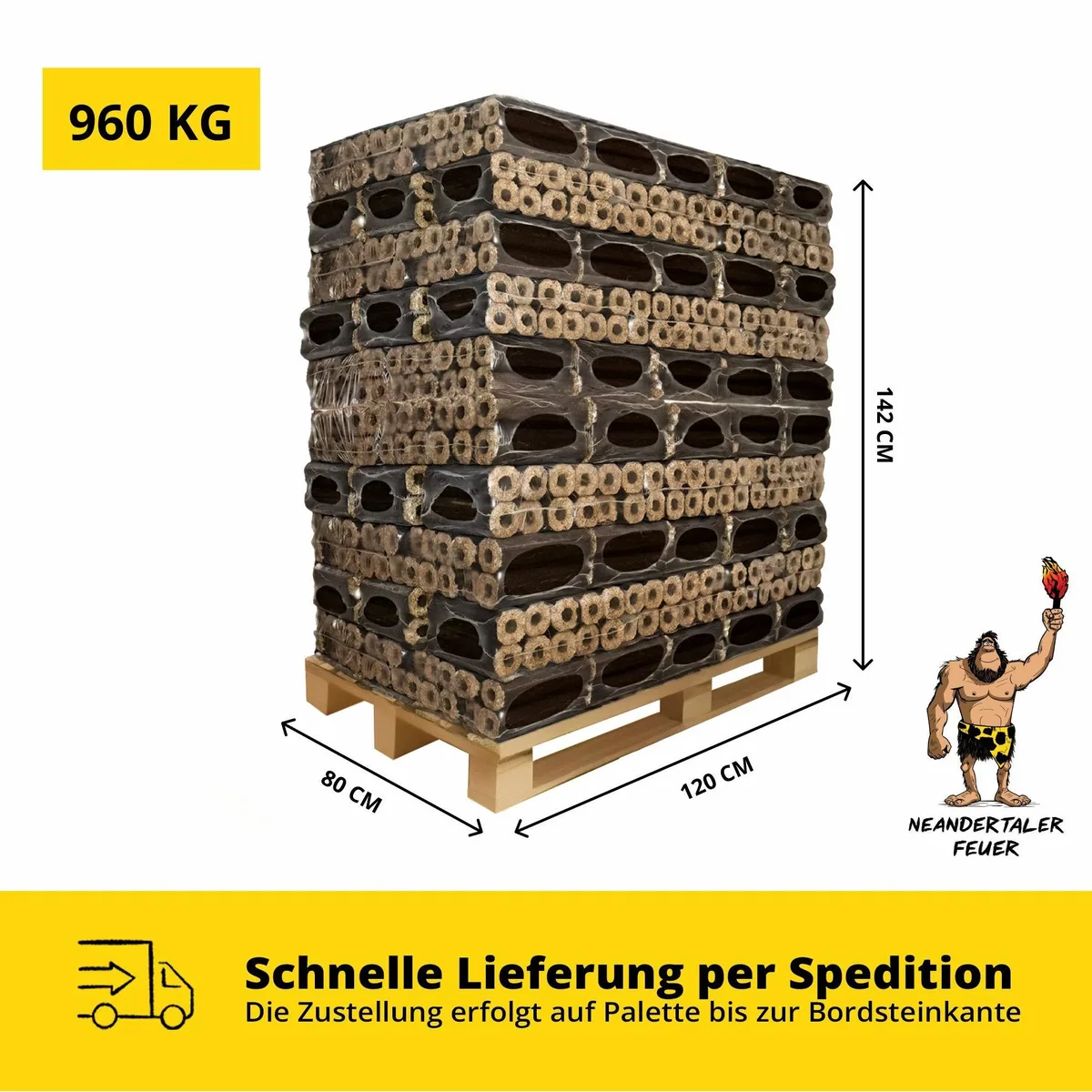Neandertaler Feuer PiniKay Holzbriketts, 960 kg, 100% Hartholz Eiche & Buche 3