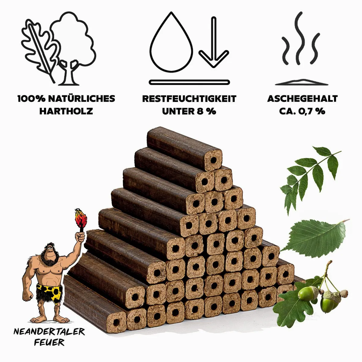 Neandertaler Feuer PiniKay Holzbriketts, 960 kg, 100% Hartholz Eiche & Buche 4