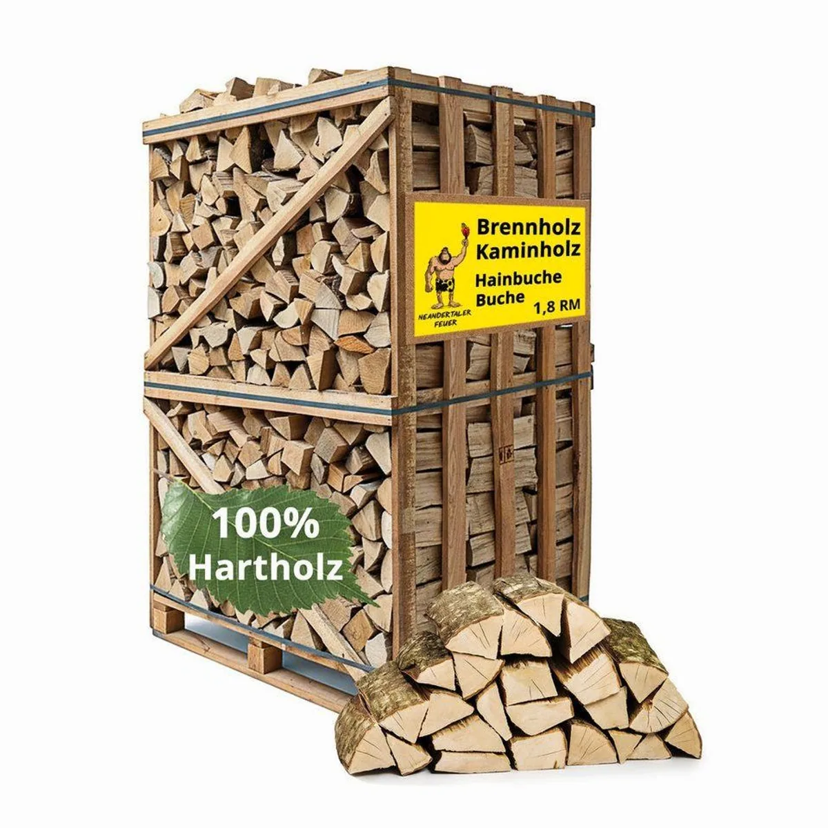 Neandertaler Feuer Hartholz, kammertrocknet, 900 kg — hoher Heizwert, gleichmäßige Verbrennung, vielseitig einsetzbar