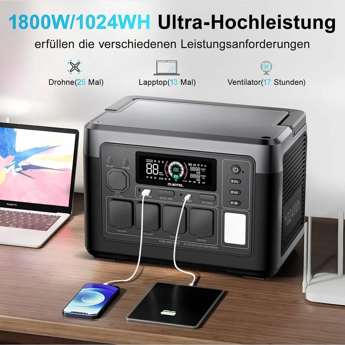 OUKITEL P1000E Plus Powerstation, 1800W Schnellladung, 1024Wh, 11 Anschlüsse 2