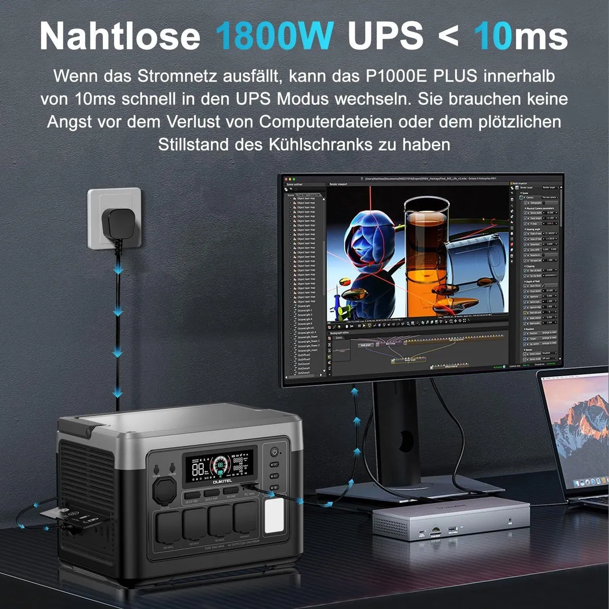 OUKITEL P1000E Plus Powerstation, 1800W Schnellladung, 1024Wh, 11 Anschlüsse 4