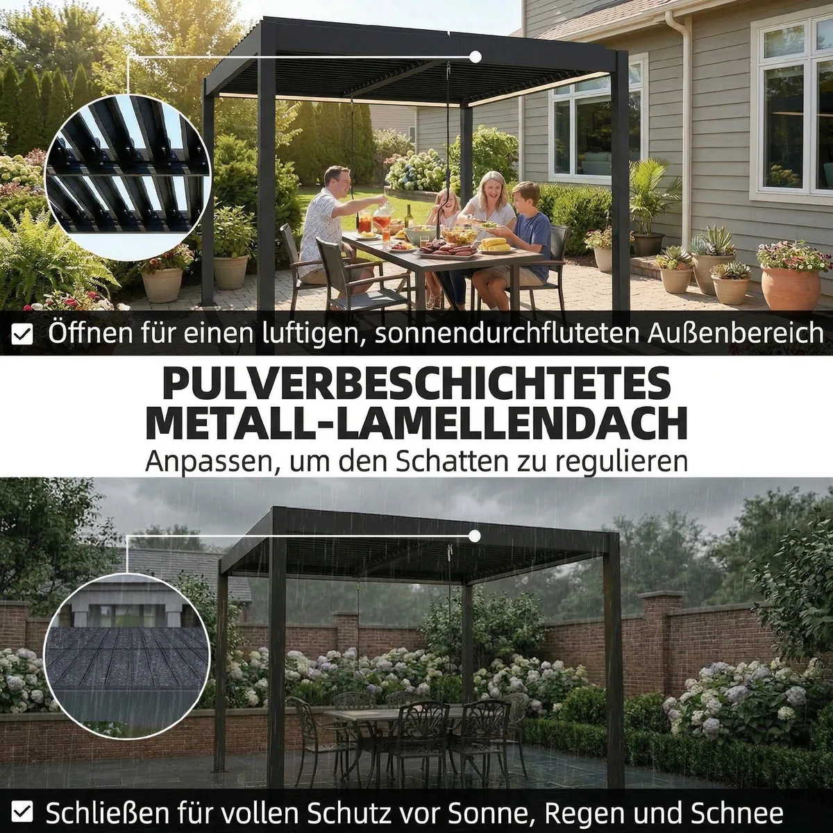 Outsunny Pergola mit LED-Beleuchtung, verstellbares Lamellendach, robustes Aluminium — 300x300x250 cm 5