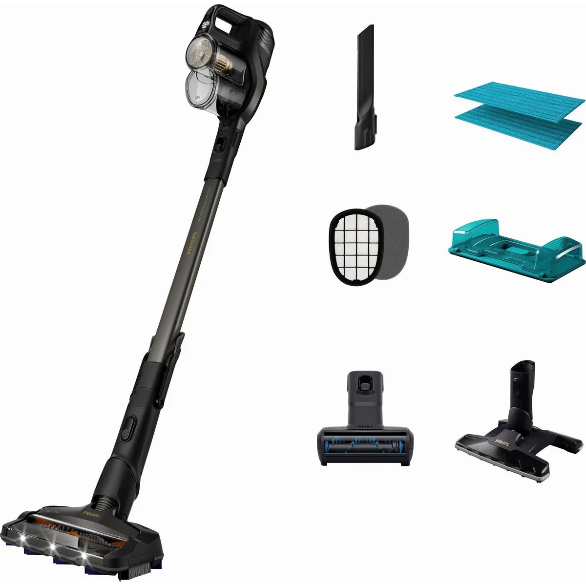 Philips SpeedPro Max Aqua Plus, kabellos, 80 Minuten Laufzeit, Wischfunktion