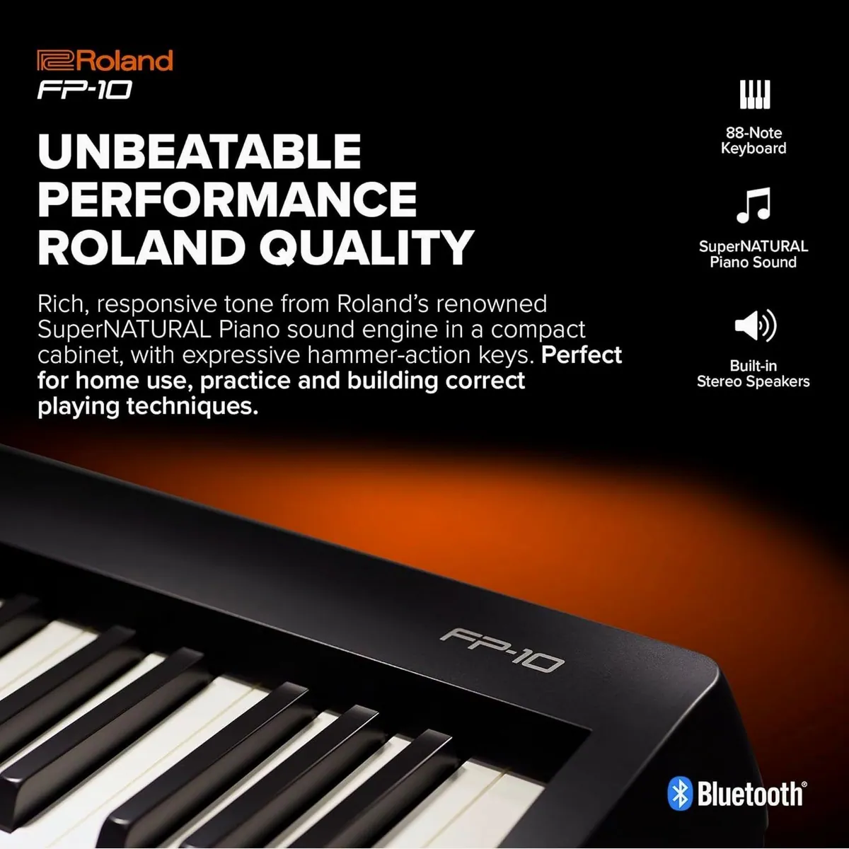 Roland FP-10 Digital Piano, 88 Tasten, Bluetooth & Kopfhörer — ideal für Einsteiger und mobile Musiker 4