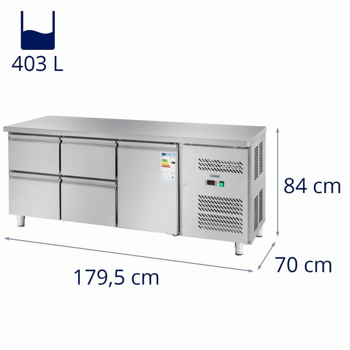 Royal Catering Kühltisch RCKT-179/70, 403L Volumen, 4 Schubladen, Edelstahl 4