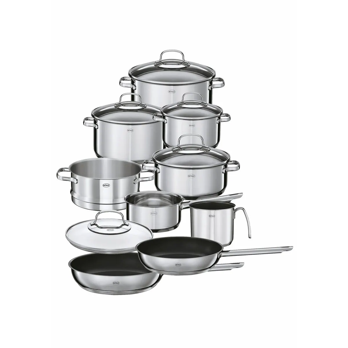 Rösle Topf-Set ELEGANCE, 14-tlg., Edelstahl 18/10, induktionsgeeignet, spülmaschinenfest