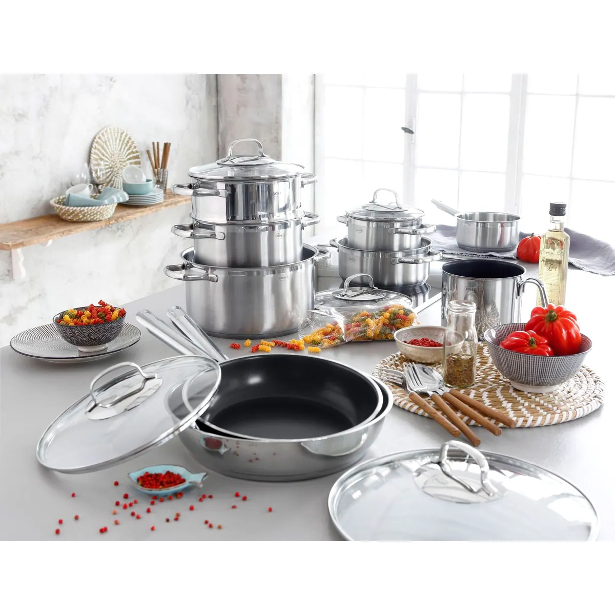 Rösle Topf-Set ELEGANCE, 14-tlg., Edelstahl 18/10, induktionsgeeignet, spülmaschinenfest 2