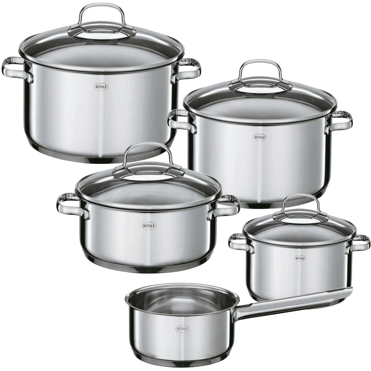 Rösle Topf-Set ELEGANCE, Edelstahl 18/10, 9-teilig, induktionsgeeignet