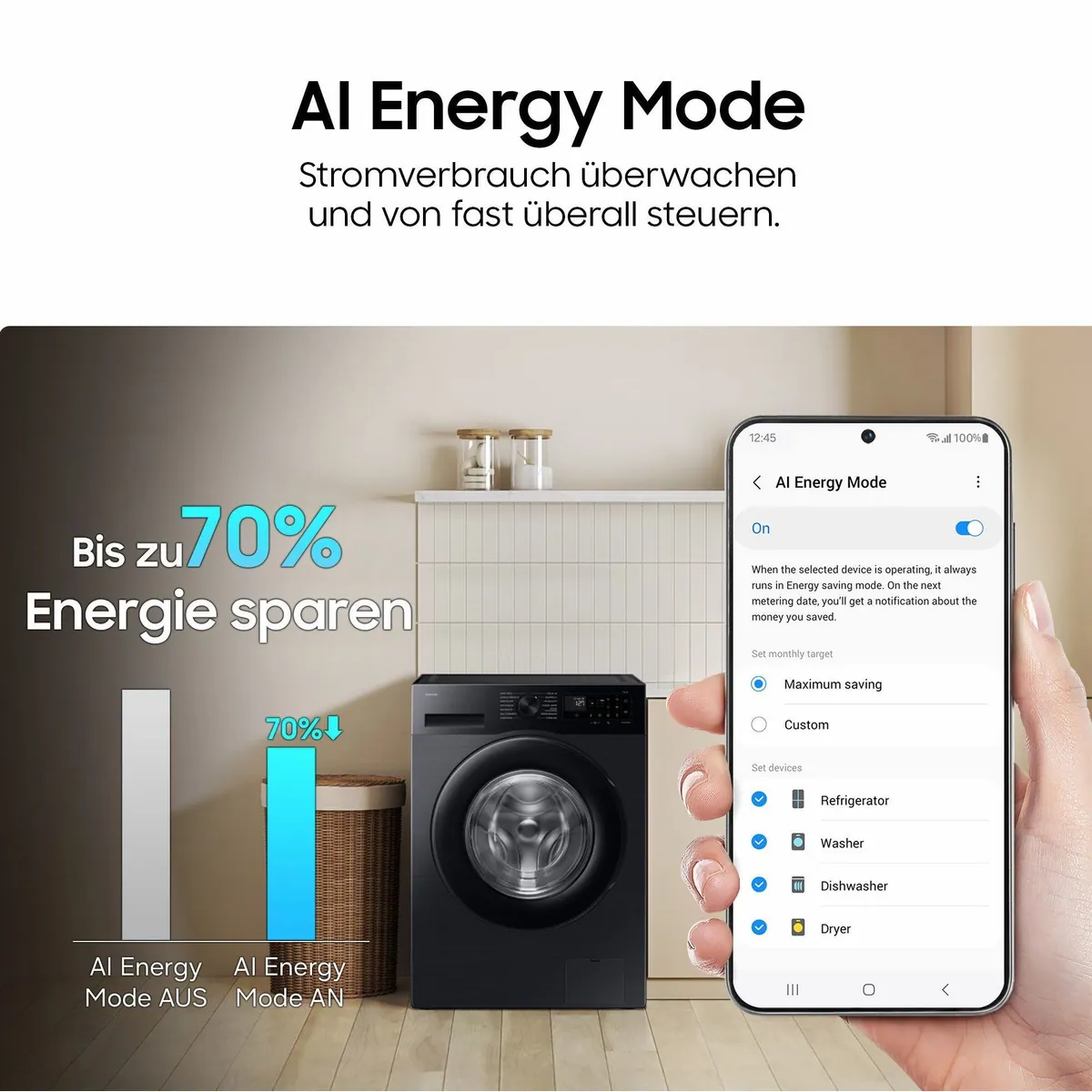Samsung WD90DB8B85GB Waschtrockner, 9 kg Wasch- & 6 kg Trockenleistung, 1400 U/min, Quick Drive 4