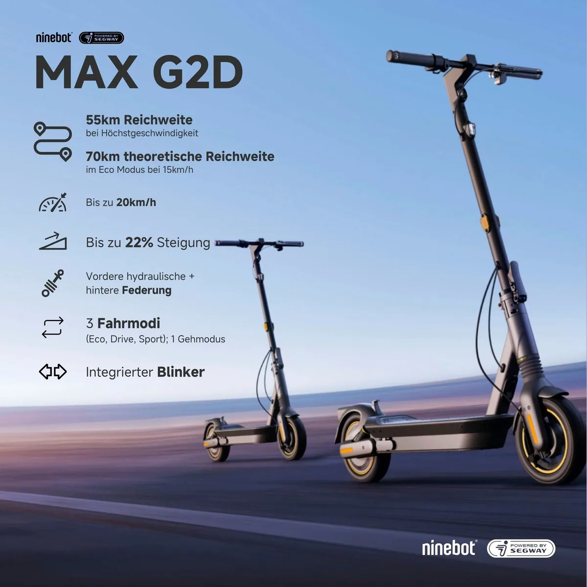 Segway KickScooter MAX G2, bis zu 70 km Reichweite, leistungsstarker Hinterradantrieb 2