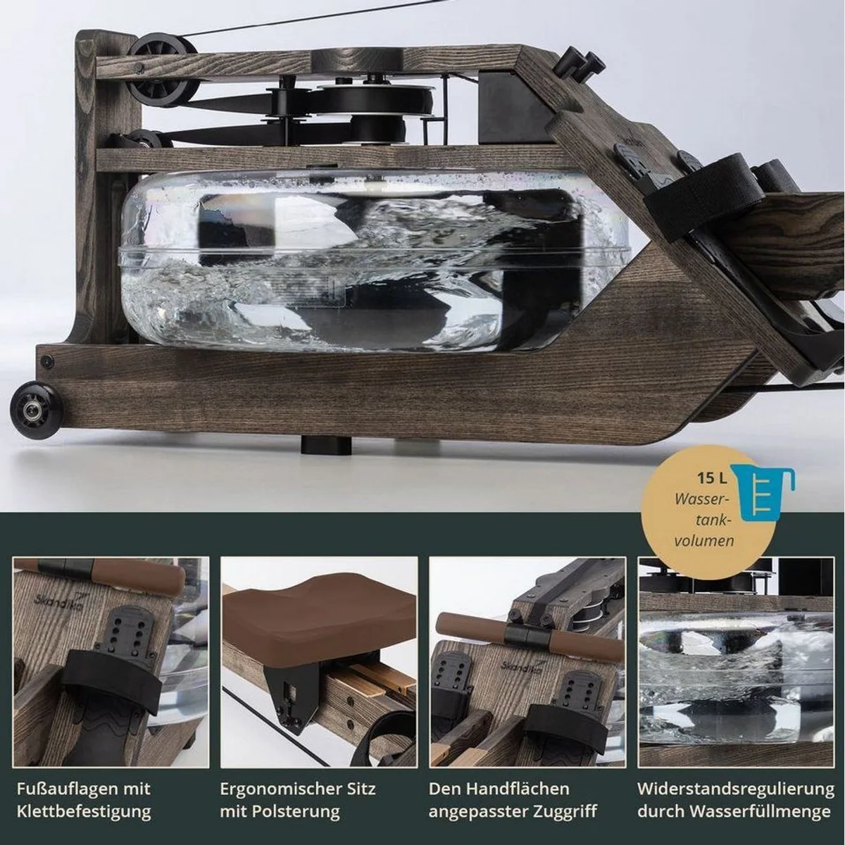 Skandika Styrke Rudergerät, Echtholz aus Esche, Bluetooth, Made in Germany 4