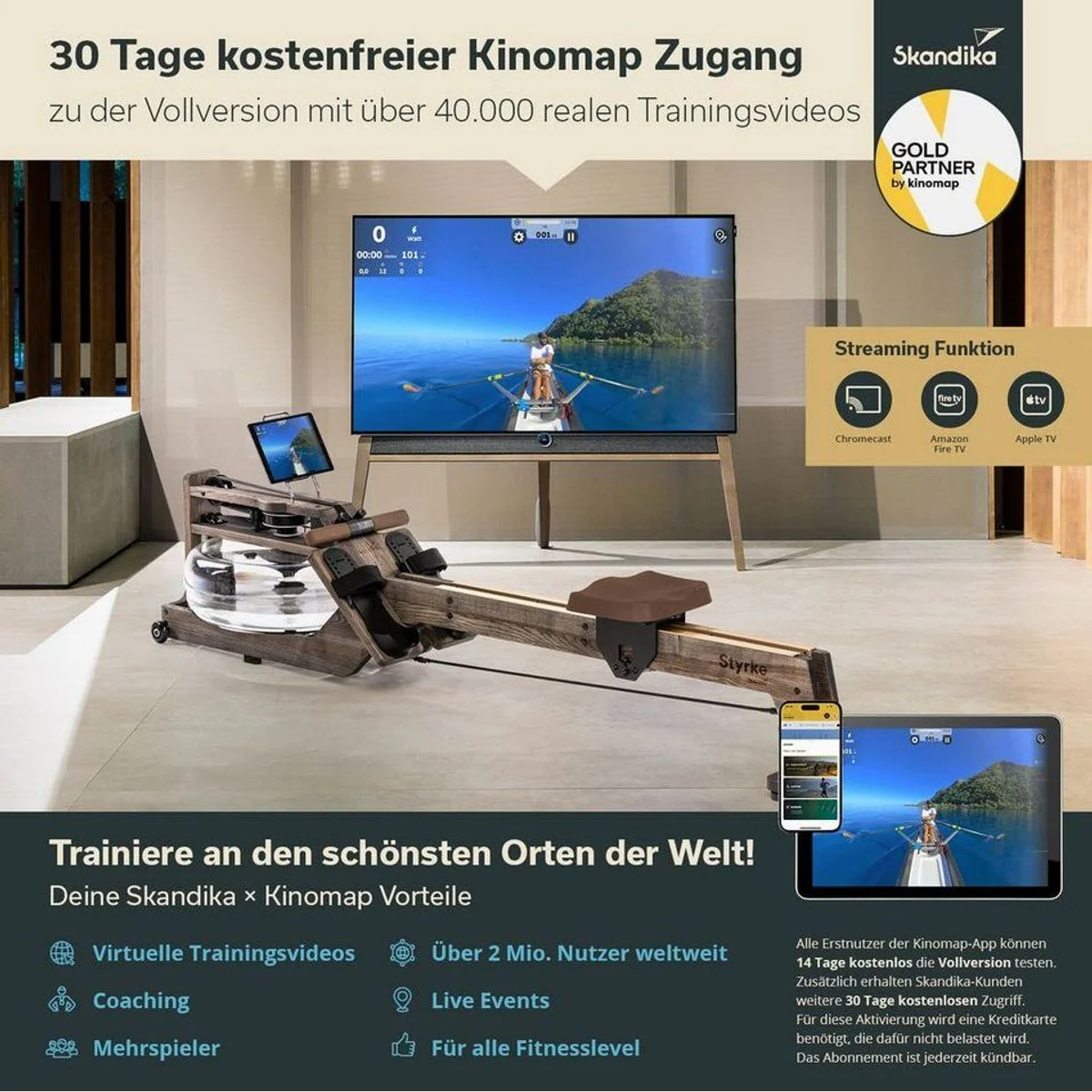Skandika Styrke Rudergerät, Echtholz aus Esche, Bluetooth, Made in Germany 5