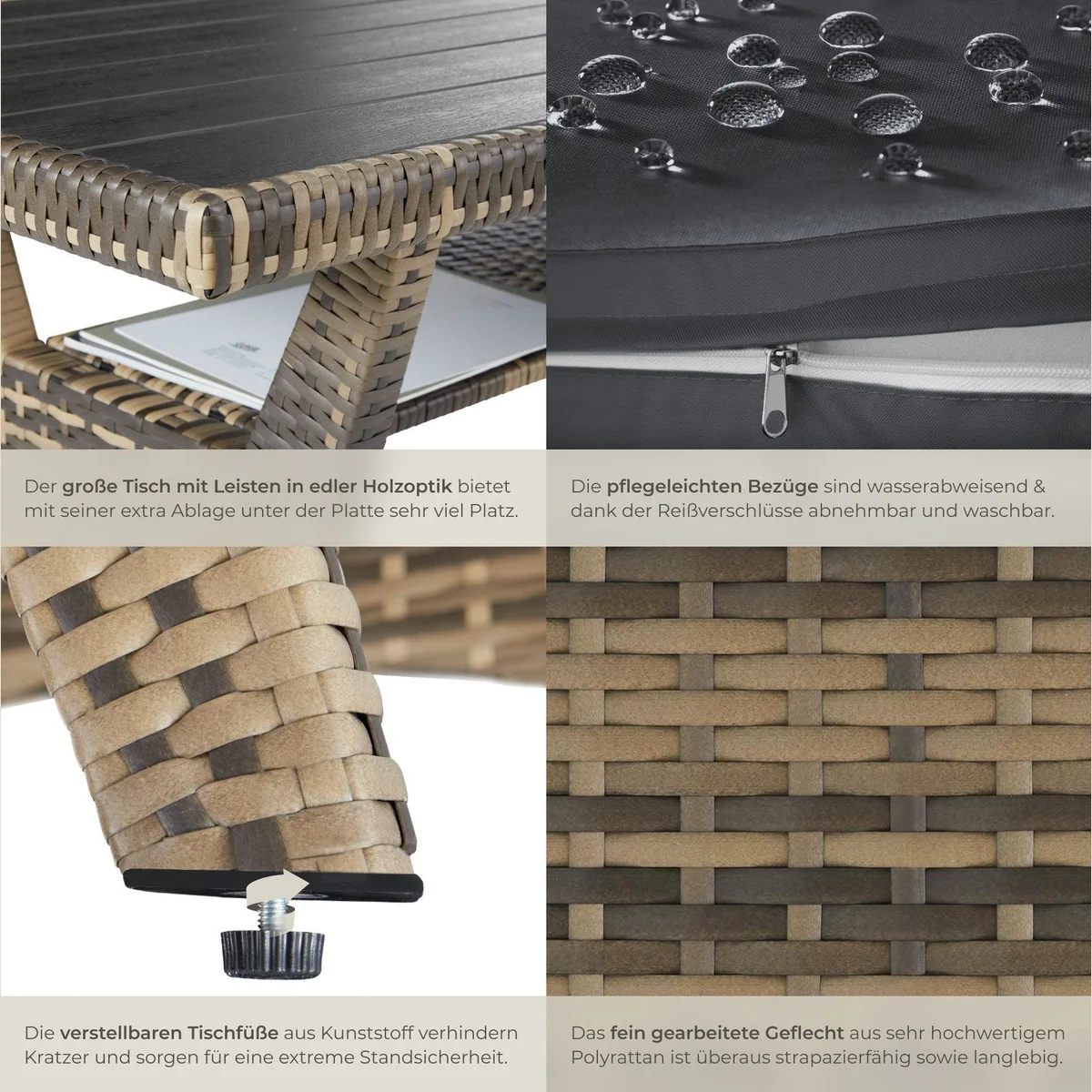 tectake Catania Loungeset, wetterfestes Polyrattan, komfortable Polster — 3-teiliges Gartenmöbelset 5