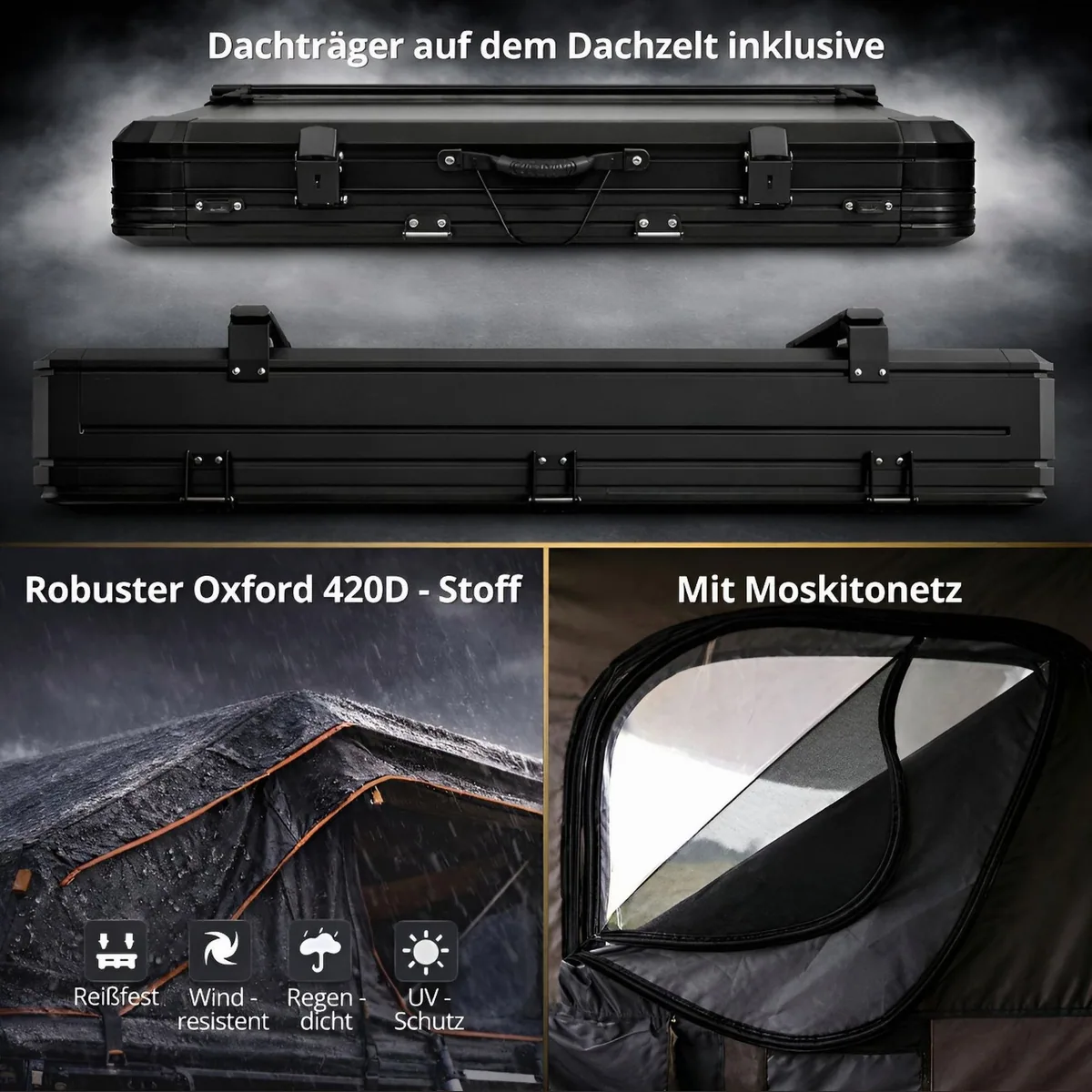TZIpower Dachzelt, robustes Hardcase, wasserfest, 5 Personen — ideal für Camping und Ausflüge 3