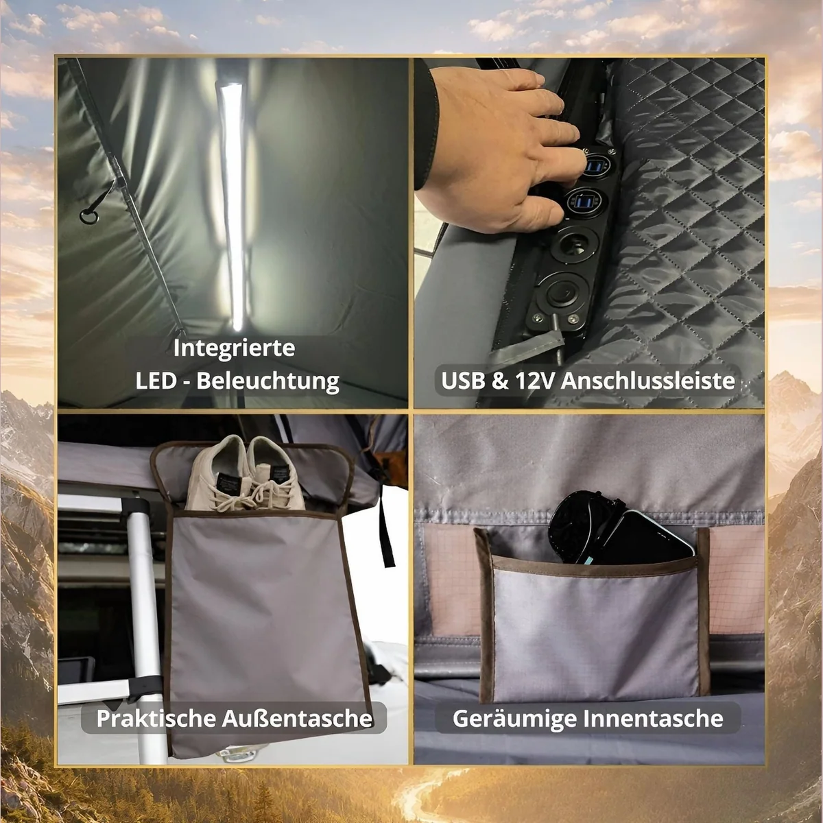 TZIpower Dachzelt, robustes Hardcase, wasserfest, 5 Personen — ideal für Camping und Ausflüge 4