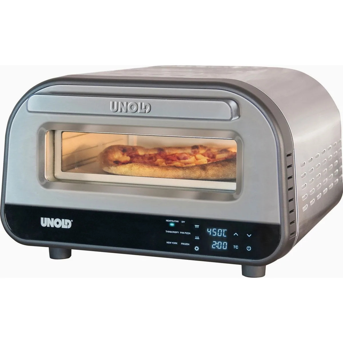 Unold Pizzaofen LUIGI, 1700 W Leistung, Pizzastein aus Cordierit, schnelle Zubereitung