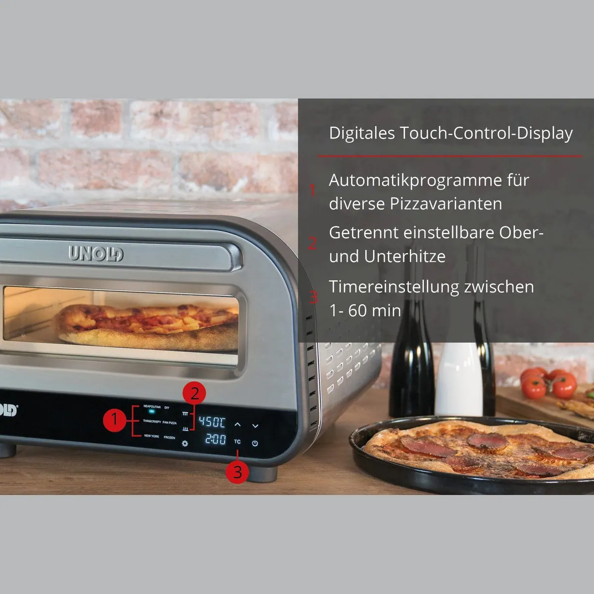 Unold Pizzaofen LUIGI, 1700 W Leistung, Pizzastein aus Cordierit, schnelle Zubereitung 3