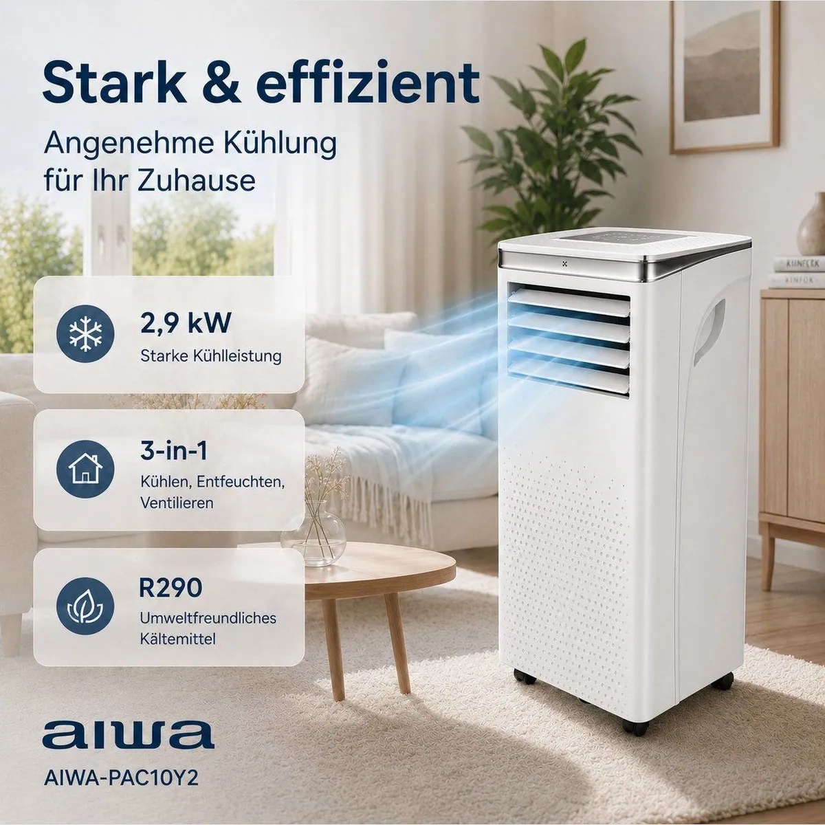 VESKA Klimagerät 10000 BTU/h, 2,9 kW Kühlleistung, WLAN/App-Steuerung 4