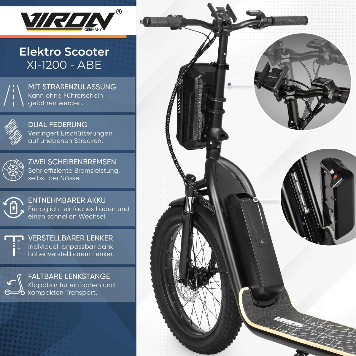 Viron XI-1200-S E-Scooter, 20 km/h, faltbar 2