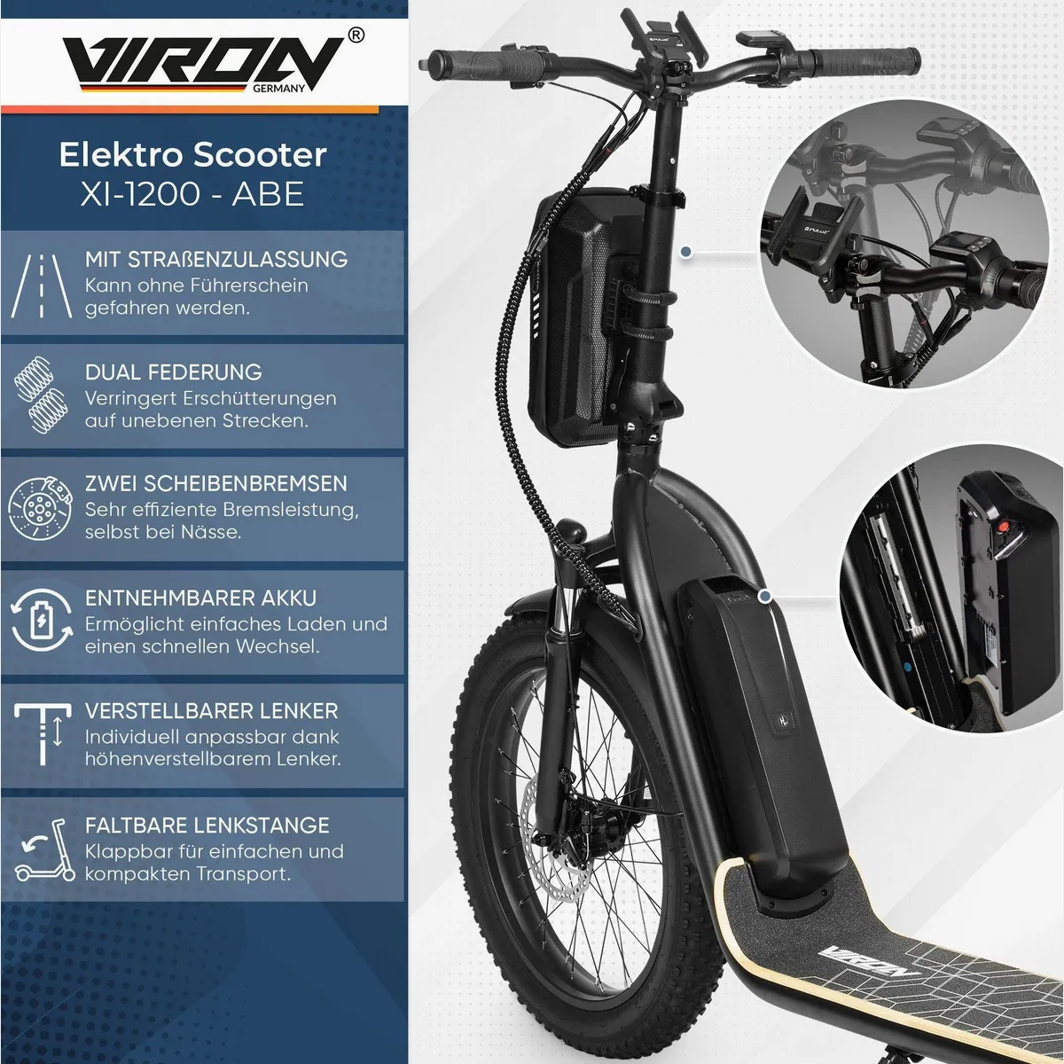 VIRON XI-1200-S LongRange E-Scooter, 70 km Reichweite 2
