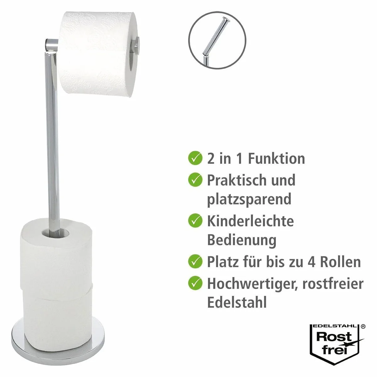 WENKO Toilettenpapierhalter 2 in 1, rostfreier Edelstahl, Platz für 4 Ersatzrollen 5
