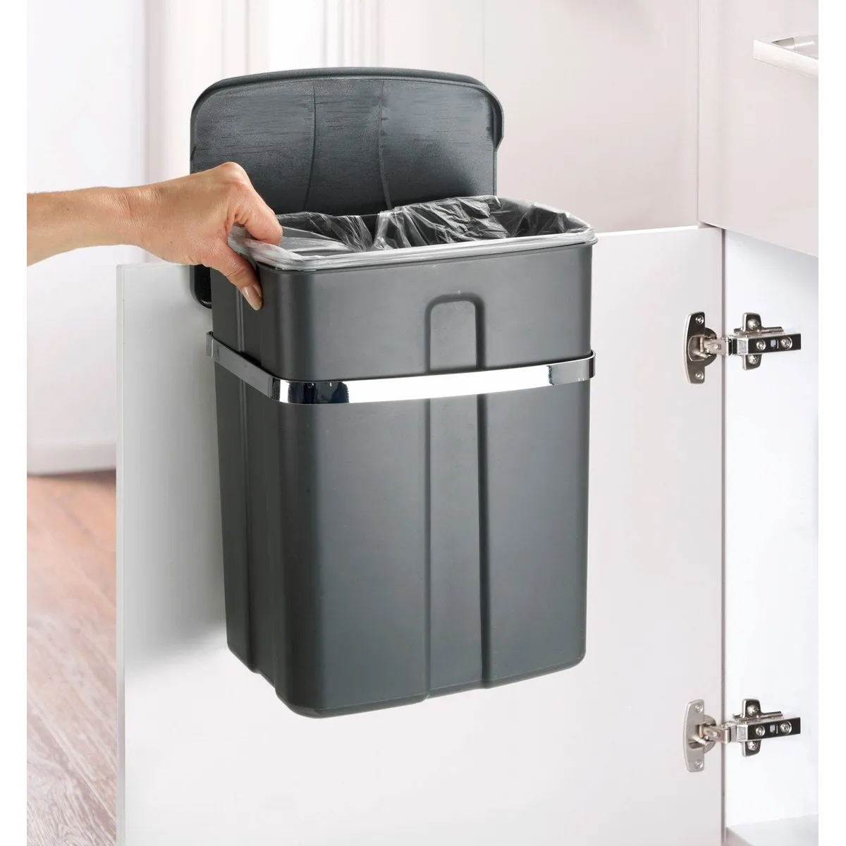 WENKO Tür-Abfalleimer, 12 L, platzsparend und einhängbar — ideal für Schrank und Schublade 5
