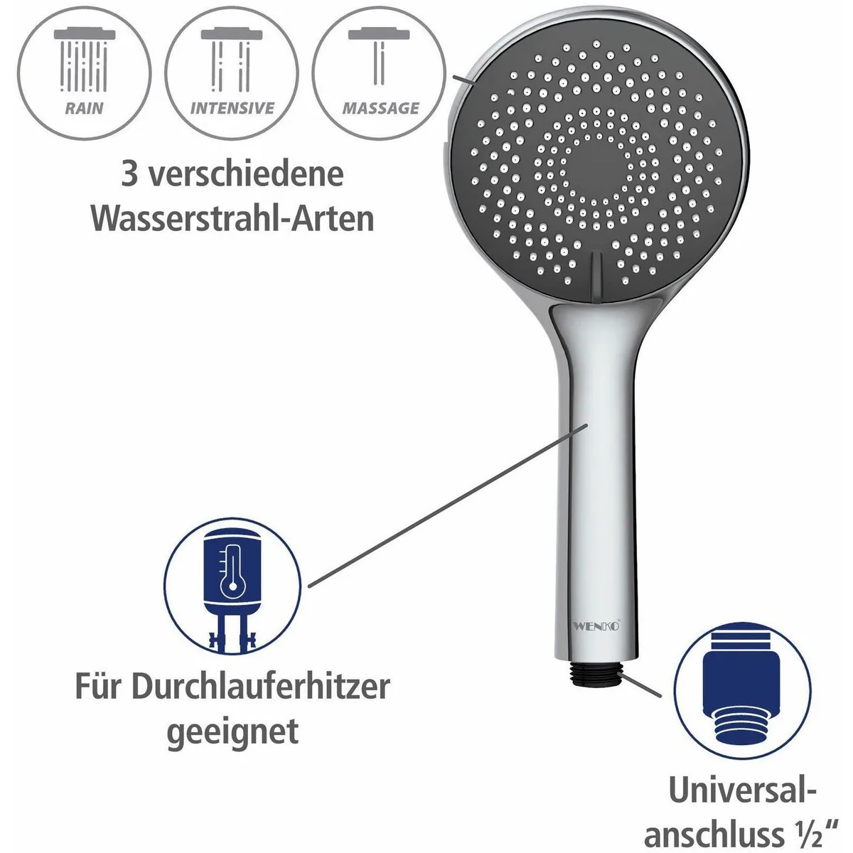 WENKO Handbrause Watersaving, 3 Strahlarten, bis zu 40% Wasserersparnis 4