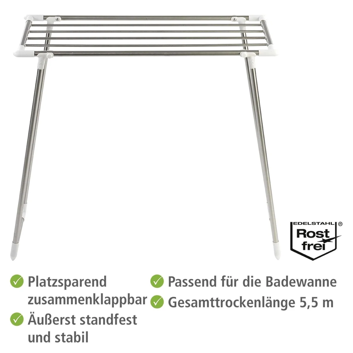 WENKO Wäscheständer Profi Single, 5,50 m Trockenlänge, platzsparend für Balkon & Badewanne 2