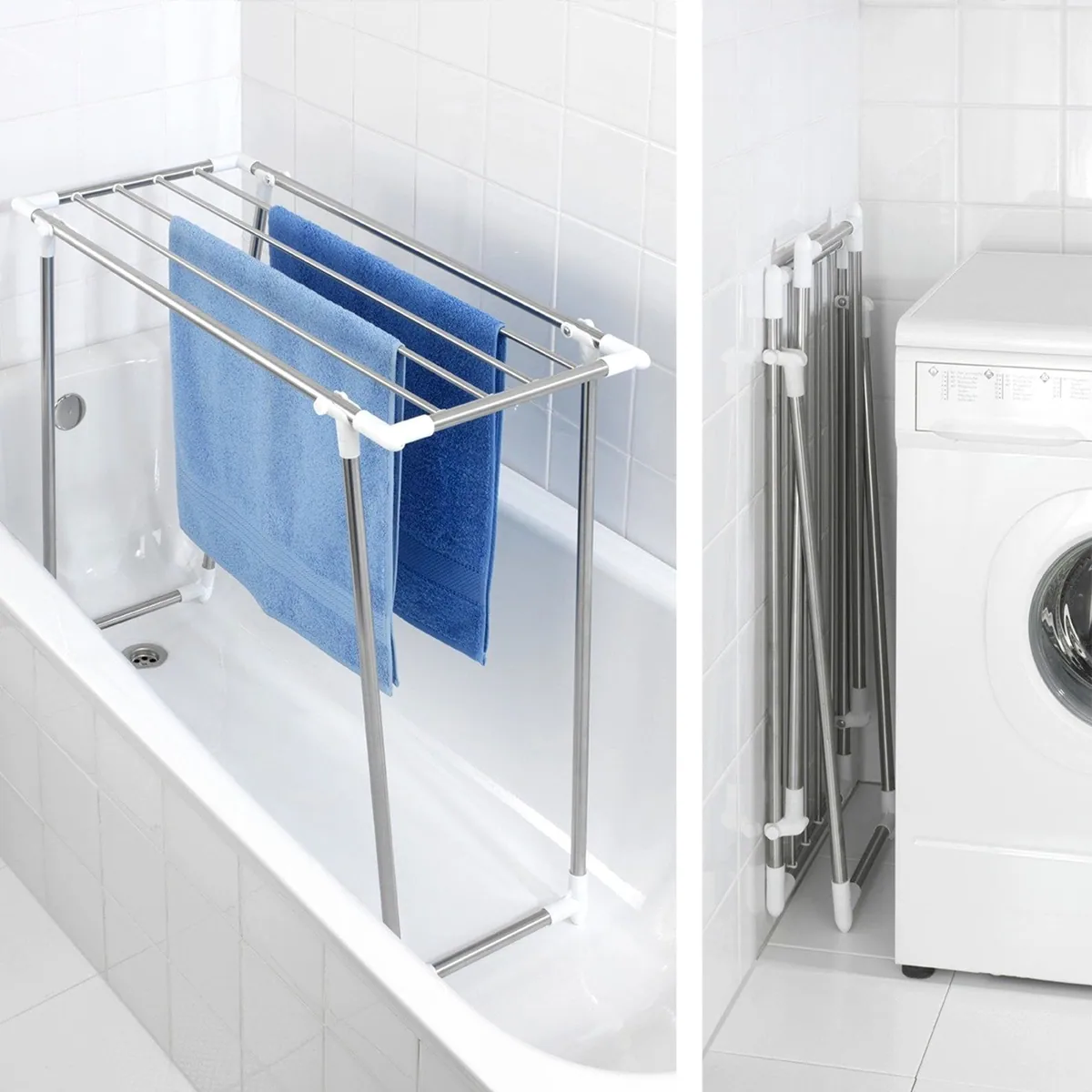 WENKO Wäscheständer Profi Single, 5,50 m Trockenlänge, platzsparend für Balkon & Badewanne 3