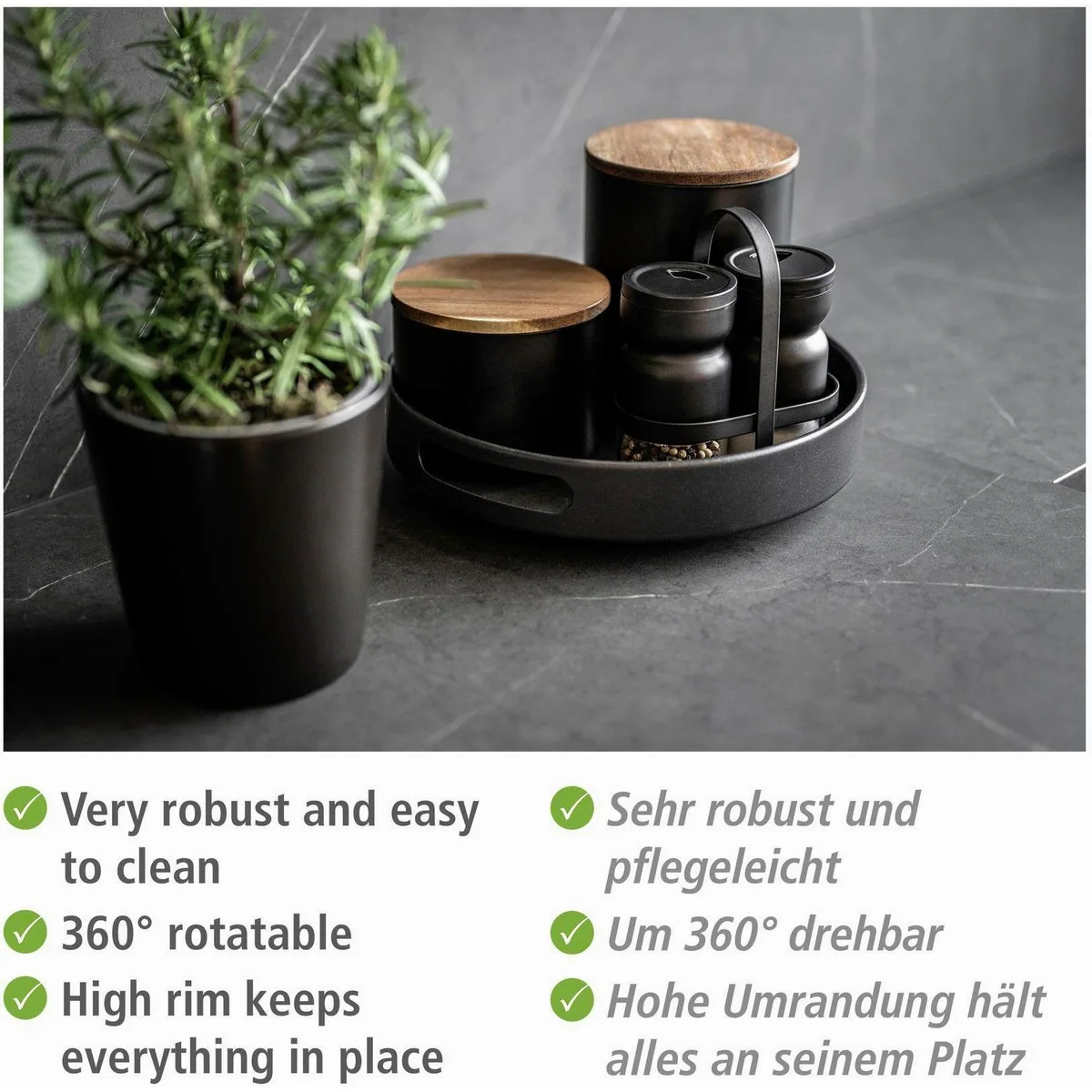 WENKO Tablett Susie, 360° drehbar, pulverbeschichtetes Metall — für Küche und Esstisch 2