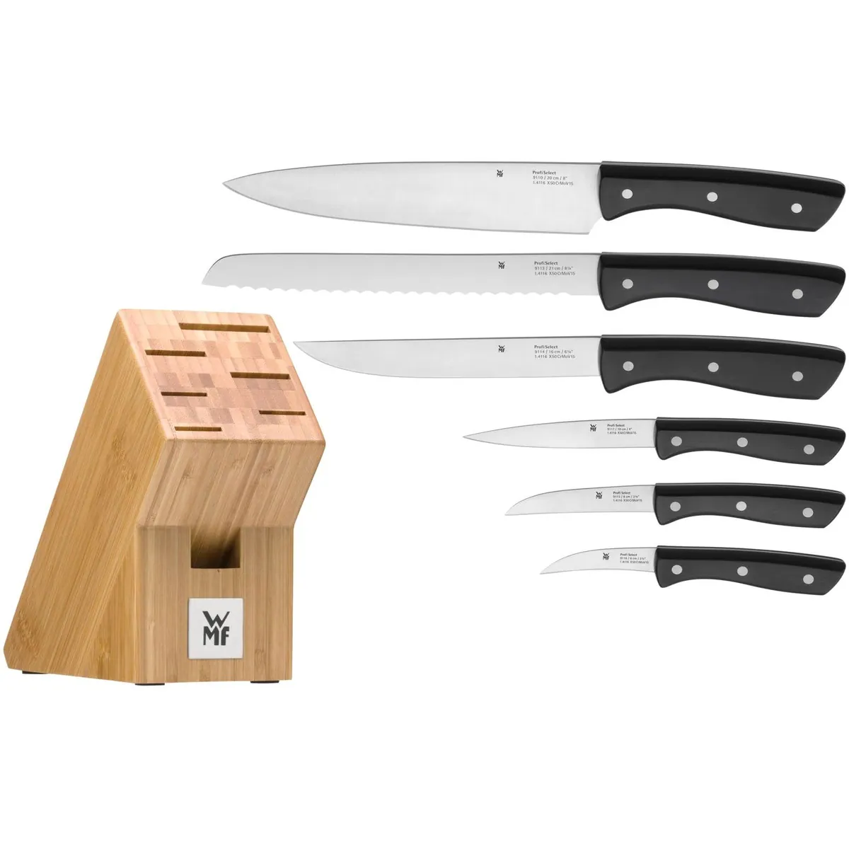 WMF Profi Select Messerblock, 7-teilig, rostfreier Spezialklingenstahl, Bambusblock