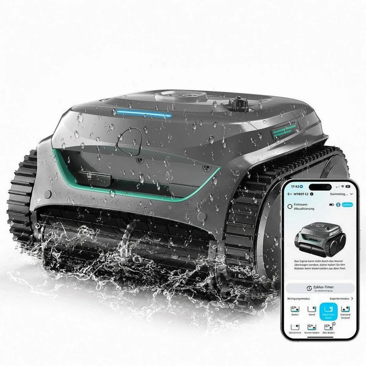 WYBOT Poolroboter C2, intelligente Navigation, 180 Minuten Laufzeit, Auto-Park-System